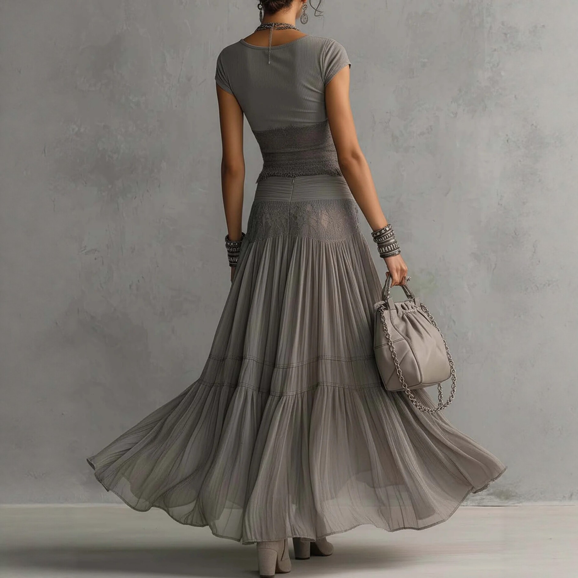 2026 Gray Knitted Top + Chiffo - đánh giá và giá Summer Clothing Fabric