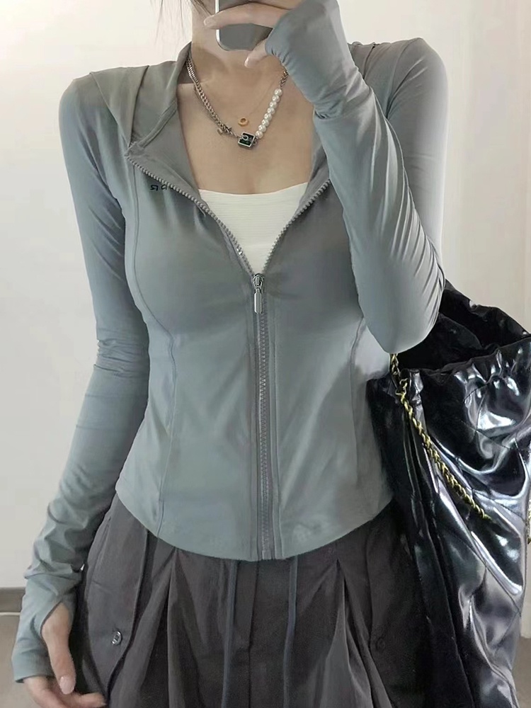 Gray Green Ice Silk Hooded UV  - đánh giá và giá Summer Yoga Clothing