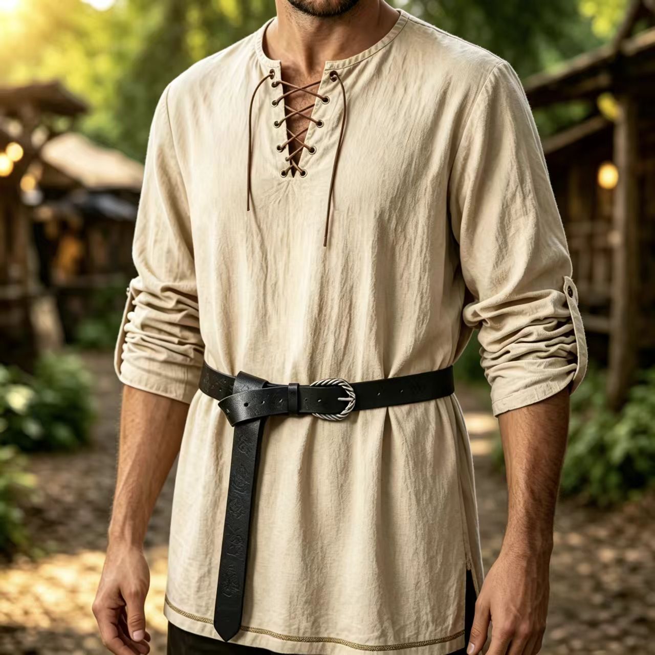 Men Medieval Lace Up Linen Lon - đánh giá và giá Summer Viking Clothing