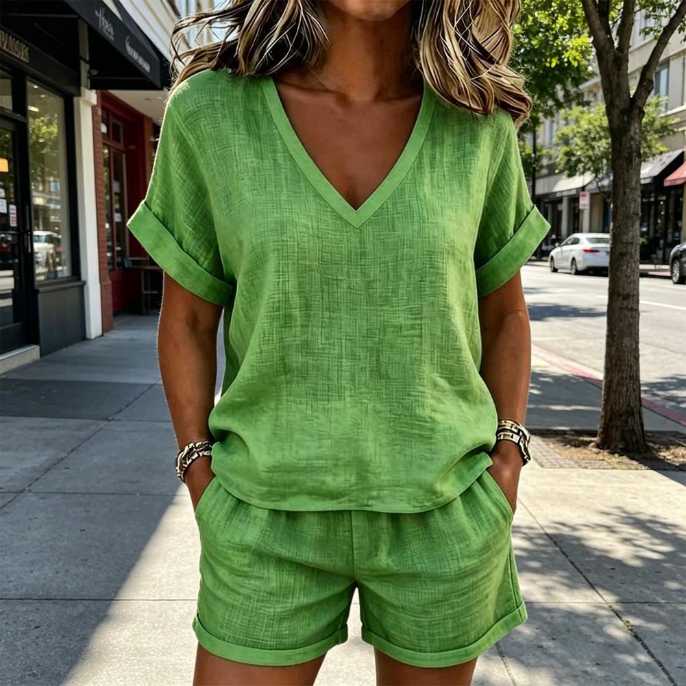 Women T-shirt And Shorts Set V - đánh giá và giá Summer Clothing Fabric
