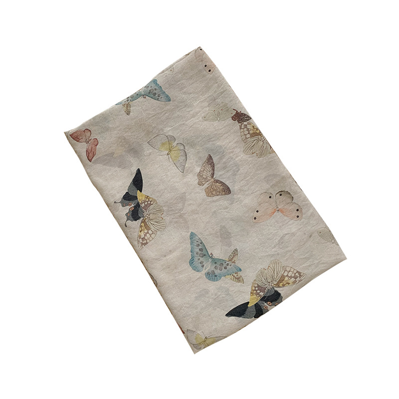 Butterflies Print on Beige Pin - đánh giá và giá Summer Clothing Fabric